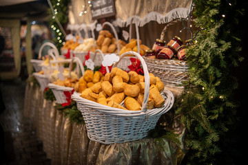 Bread or loafs on display in a christmas setting at a market in Gdansk, Poland