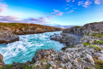 Incredible landscape scene of Geitafoss waterfall.