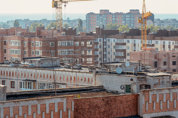28/07/2019 Zhytomyr, Ukraine, mix of multi-storey roofs of both new and Soviet times buildings in the sleeping area