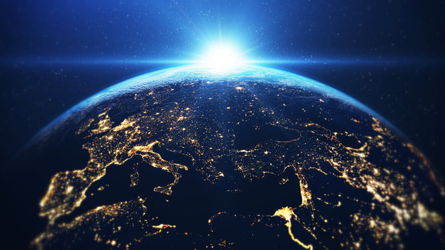 Sunrise above europe seen from space