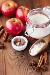 Baking ingredients for apple pie