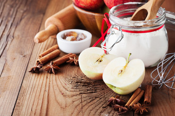 Baking ingredients for apple pie
