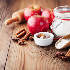 Fototapeta na wymiar Baking ingredients for apple pie