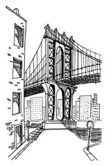 vector sketch of Brooklyn bridge in New York