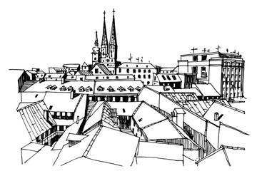 Vector sketch of Cathedral in Zagreb, Croatia
