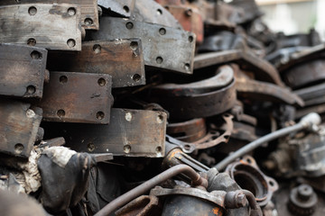 Old engine parts, steel and used car parts, for engineering. Selective focus.
