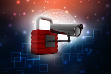 3d rendering Surveillance CCTV Security Camera connected lock     