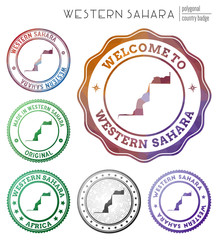 Western Sahara badge. Colorful polygonal country symbol. Multicolored geometric Western Sahara logos set. Vector illustration.