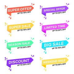 Set of sale banner template design. Modern special offer vector illustration. Limited time discount tag for web