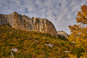 Cliff in autumn with beautiful sky