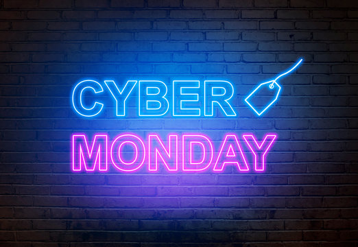 Cyber Monday text from an electric lamp on the wall