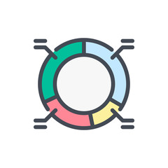 Multi-pie chart color line icon. Circle diagram vector outline colorful sign.