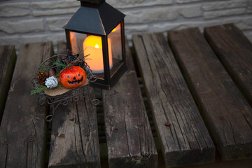 ハロウィンのオブジェとランタン