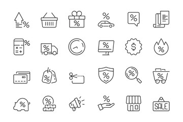Discount icon. Market product sale leasing interest rates vector collection. Discount sale and rate interest, percentage off illustration