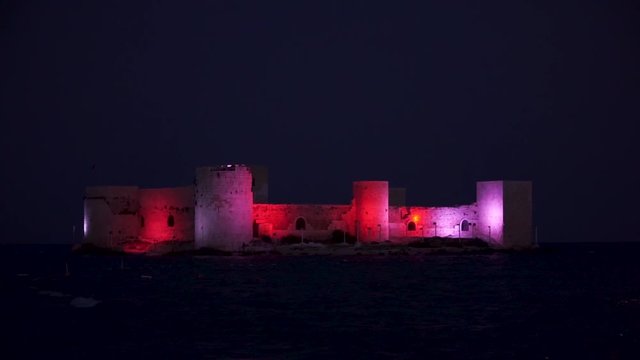 Zoom Out Shot Of Kizkalesi (Maiden's Castle), Mersin, Turkey