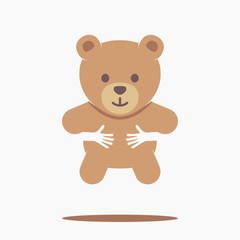 Vector illustration of baby hugging teddy bear toy, Flat design icon