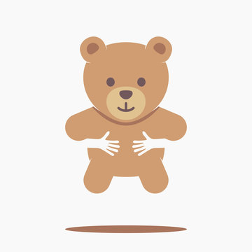 Vector illustration of baby hugging teddy bear toy, Flat design icon