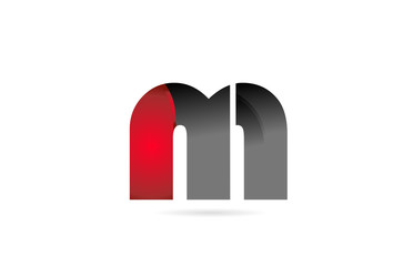 alphabet letter m black grey red for company logo icon design