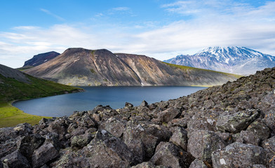 Fototapeta na wymiar The picturesque lake Ketachan in Kamchatka, Russia. Bystrinsky National Park, near the volcano Ichinskaya Sopka