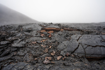 The active lava flow from a new crater on the slopes of volcanoes Tolbachik - Kamchatka, Russia