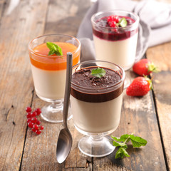 panna cotta, cream with chocolate or fruit