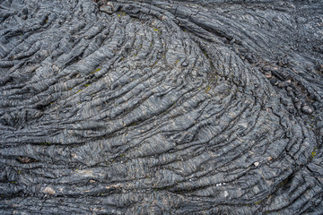 Close up of black lava swirl in Hawaii Volcanoes National Park