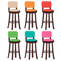 set chairs of different colors isolated on white background