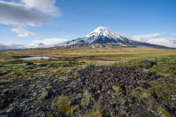 Beautiful autumn volcanic landscape. Russian Far East, Kamchatka Peninsula, Eurasia