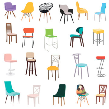 set chairs of different colors isolated on white background