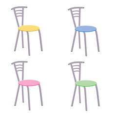 set chairs of different colors isolated on white background