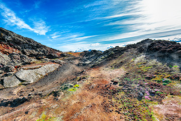 Frozen lavas field in the geothermal valley Leirhnjukur, near Krafla volcano.