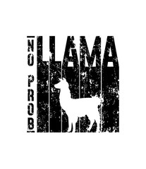 Llama no prob poster with grunge effect and animal silhouette vector illustration. Alpaca symbol on geometrical shape for prints. Wildlife character on black icon © mitoria