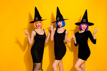 Hey there join us. Photo of beautiful charming pretty positive lovely dreamy kind enchanters...