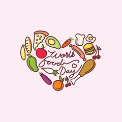 Love food, world food day, various food fruits vegetables vector