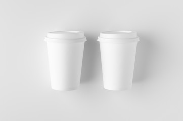 Top view of a 12 oz. white coffee paper cup mockup with lid.