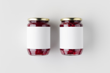 Pickled beets jar mockup. Top view, blank label.
