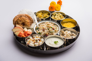 Navratri Upwas Thali / Fasting food platter, selective focus