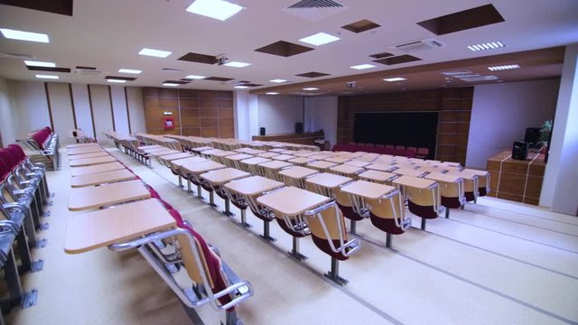 Empty lecture room. Summer holidays. Academic, Auditorium, College Campus