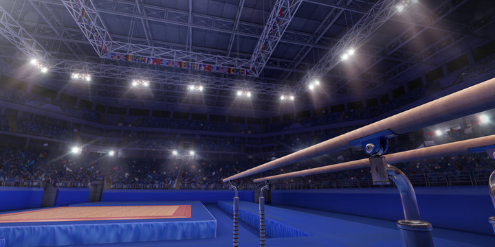 Professional gymnastic gym with parallel bars. 3D illustration