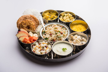 Navratri Upwas Thali / Fasting food platter, selective focus