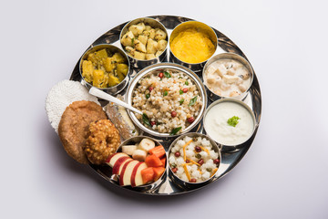 Navratri Upwas Thali / Fasting food platter, selective focus