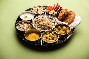 Navratri Upwas Thali / Fasting food platter, selective focus
