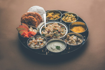 Navratri Upwas Thali / Fasting food platter, selective focus