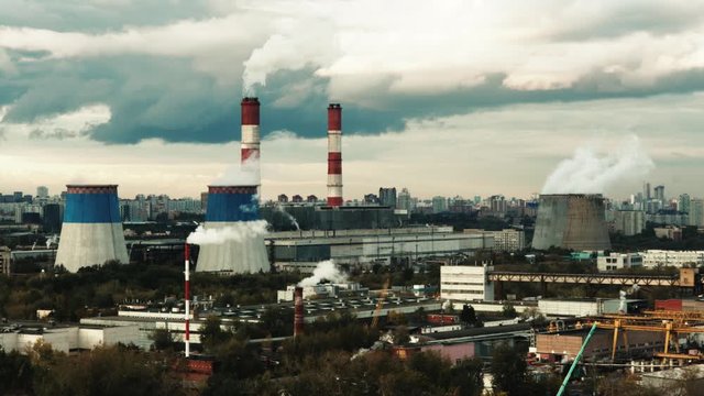 City industrial landscape with cooling towers