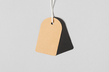Kraft and black clothing tag, gift tag mockup.
