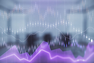 Multi exposure of stock market graph on conference room background. Concept of financial analysis