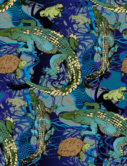 Pattern of crocodile and turtle. Vector illustration. Suitable for fabric, wrapping paper and the like
