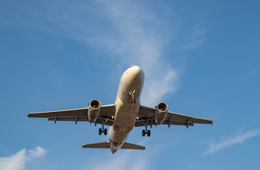 Commercial airliner against blue sky