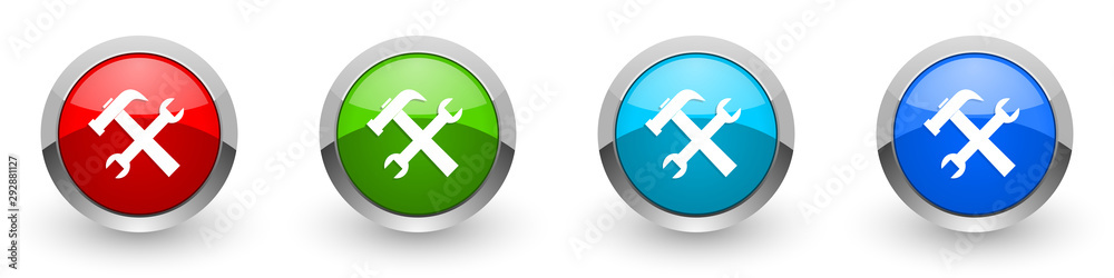 Poster tool silver metallic glossy icons, red, set of modern design buttons for web, internet and mobile ap