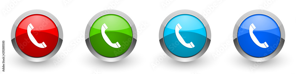 Poster phone silver metallic glossy icons, red, set of modern design buttons for web, internet and mobile a